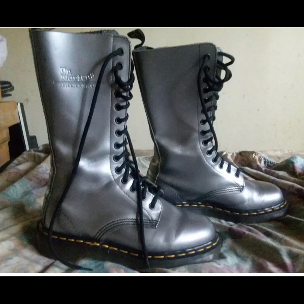 Tall shiny sliver Doc martens